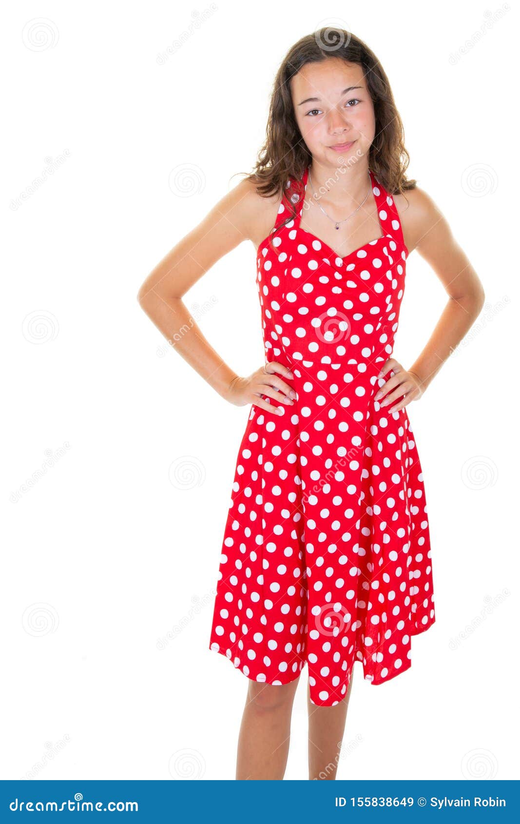 Fashion Girl 12 Years Old in Red White Dress Sixties Stock Image - Image of  enjoy, beautiful: 155838649