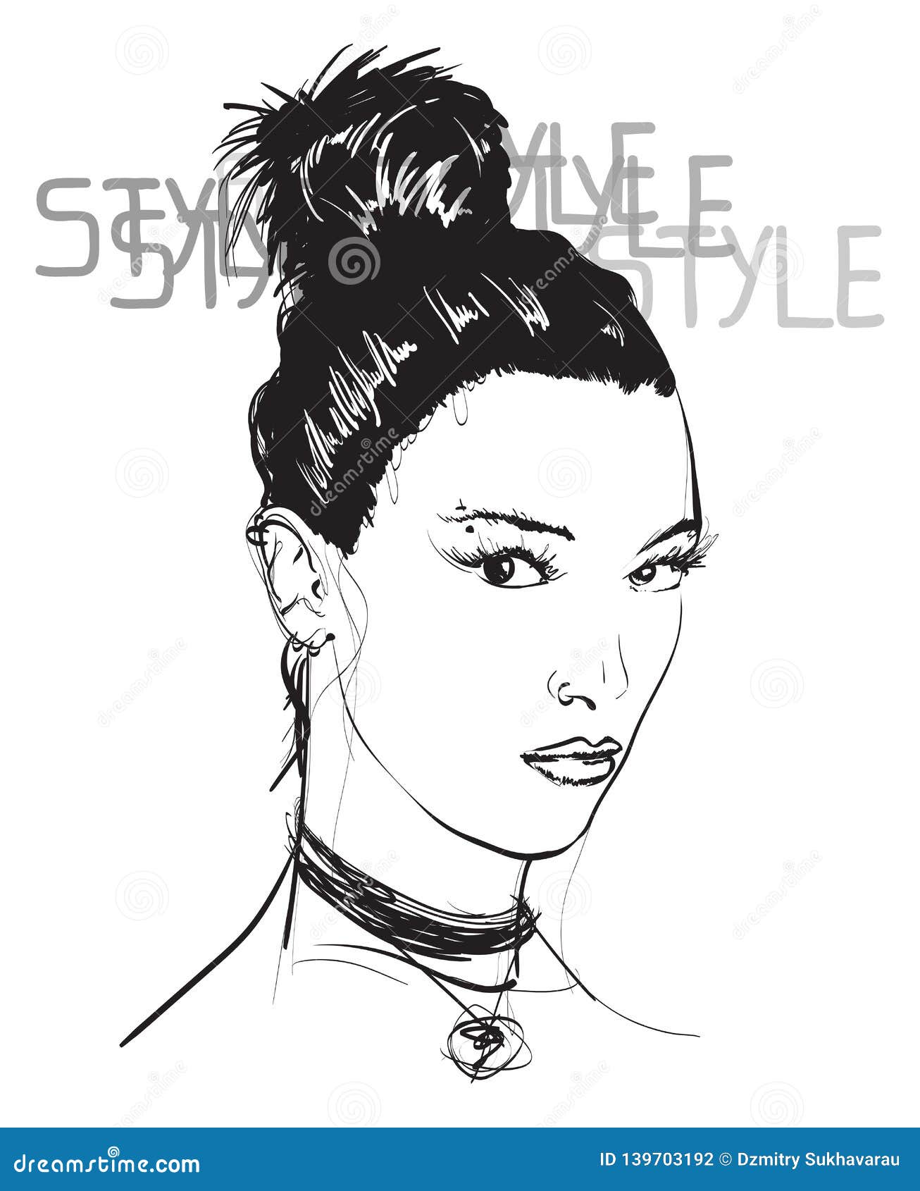 Handdrawn fashion illustration of womans face on white background Beauty  art of girl with natural makeup Fashion drawing sketch of an elegant  portrait Romantic woman face with long eyelashes Stock Vector 
