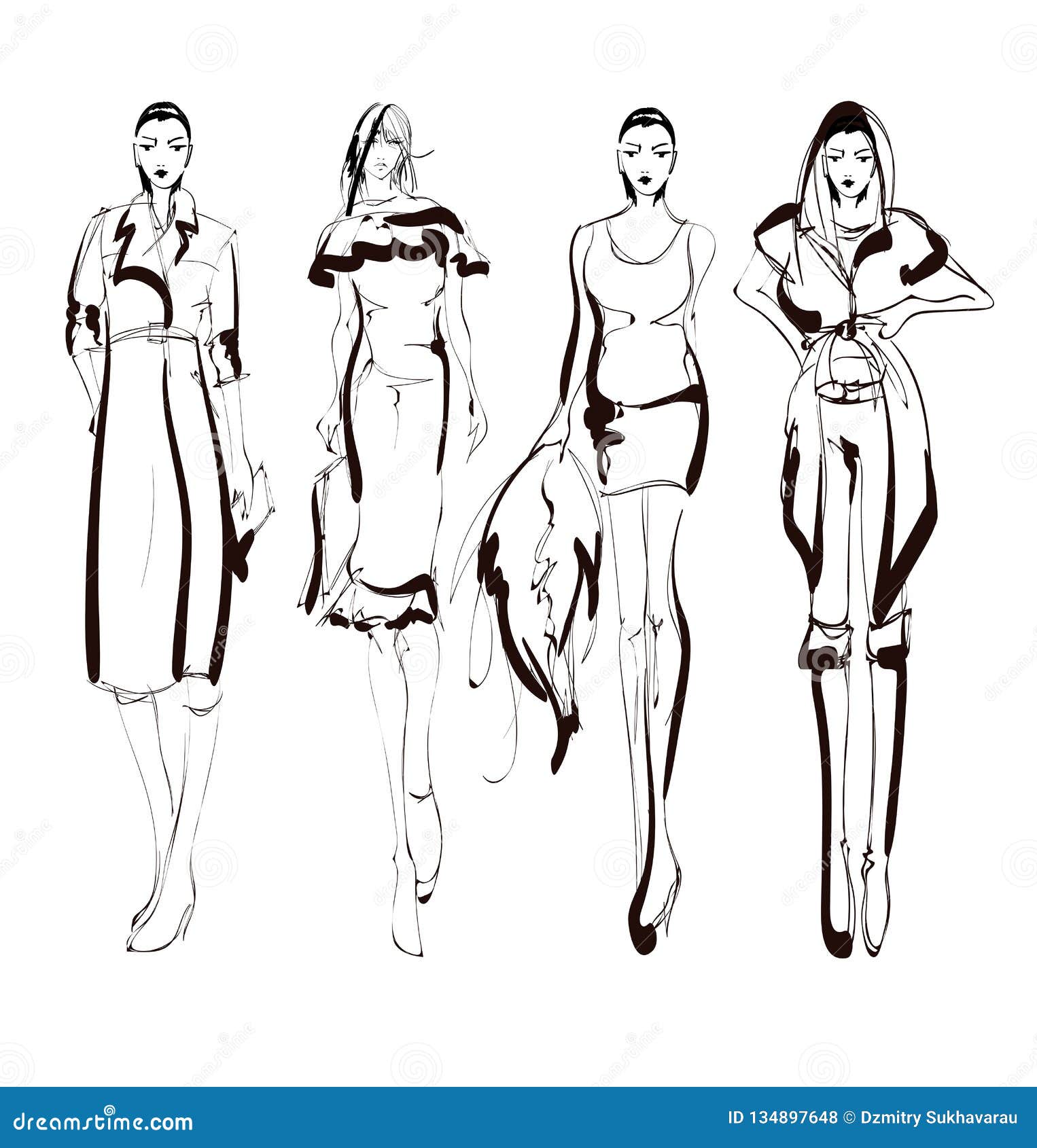 Fashion Girl Sketch. Fashion Illustration. Drawing Model Stock ...