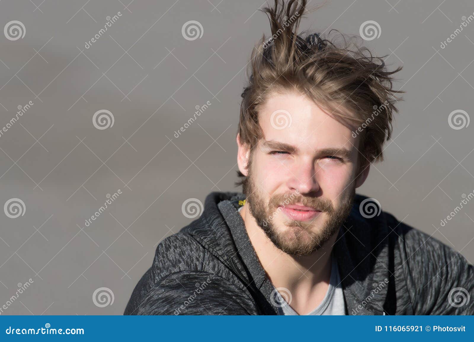 Fashion Guy With Stylish Haircut Bearded Man With Long Blond Hair