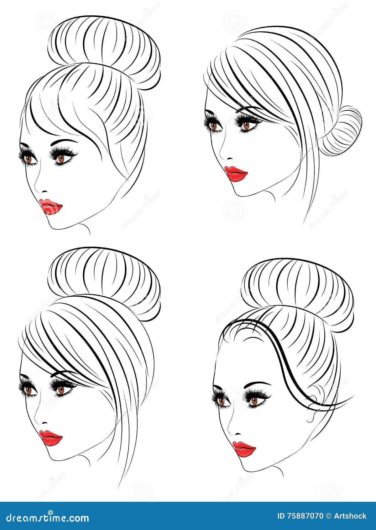 Fashion Hairstyles Lineart stock vector. Illustration of hair - 75887070