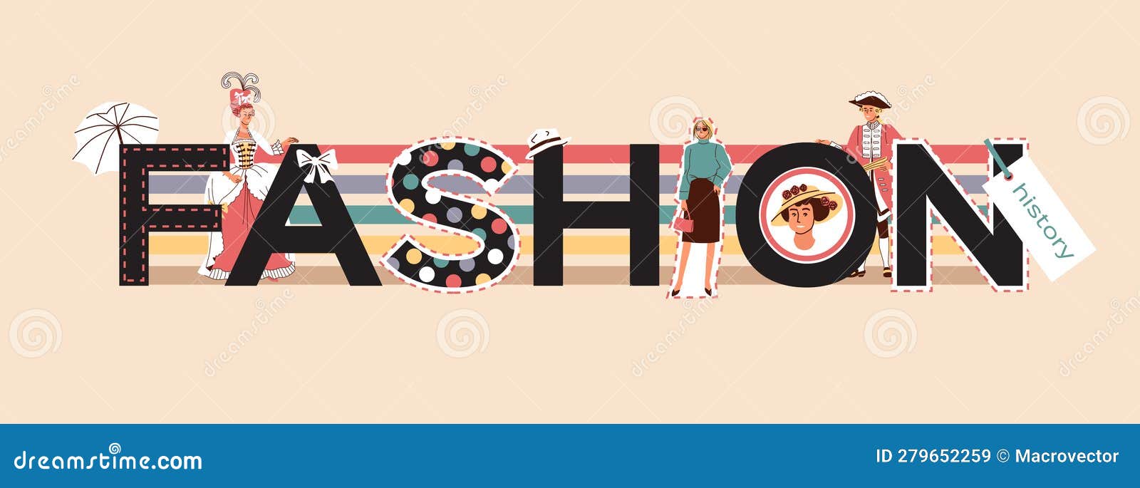 Fashion History Flat Text stock vector. Illustration of accessories ...
