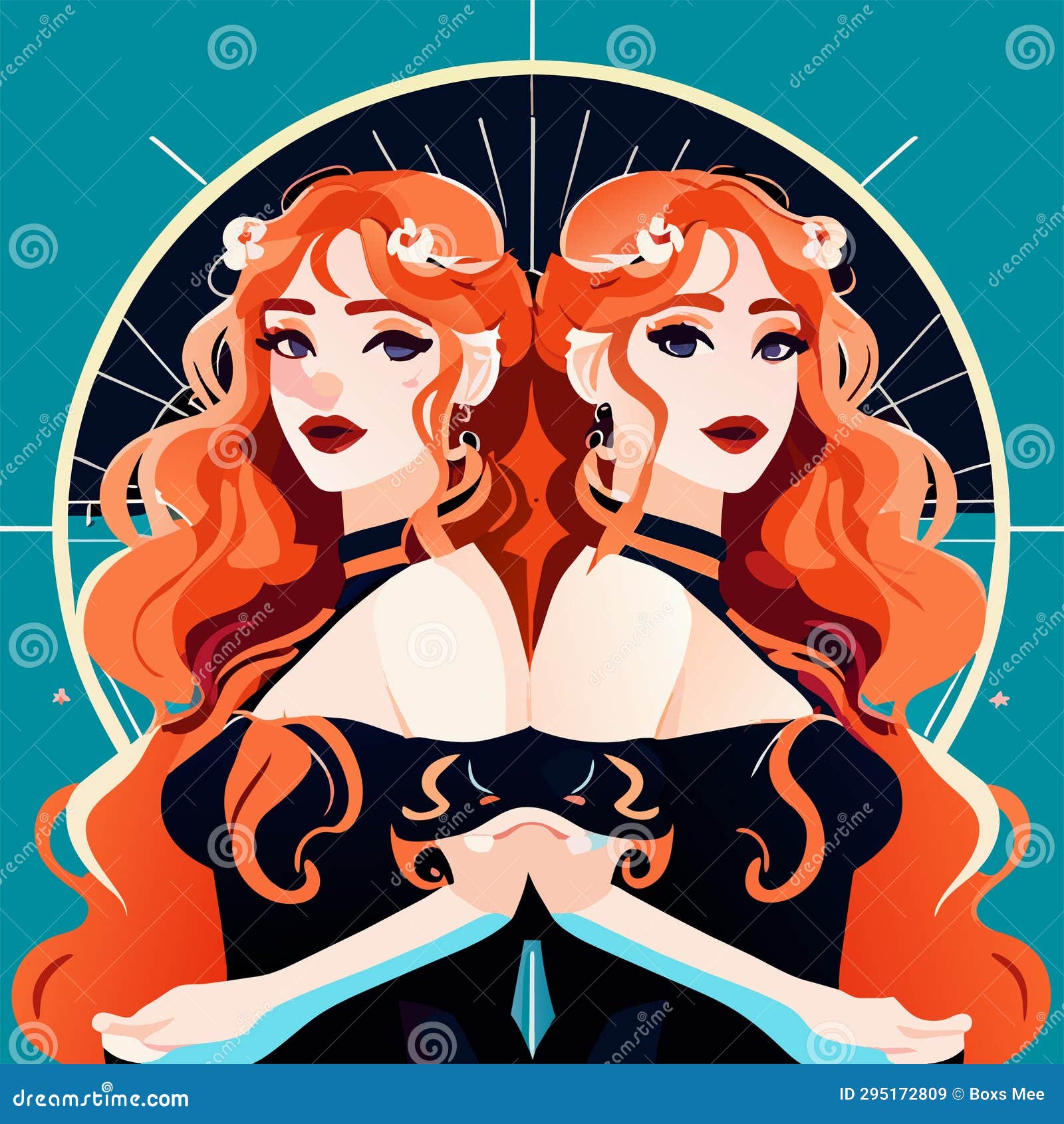 Fashion Illustration of Beautiful Young Women with Long Curly Hair