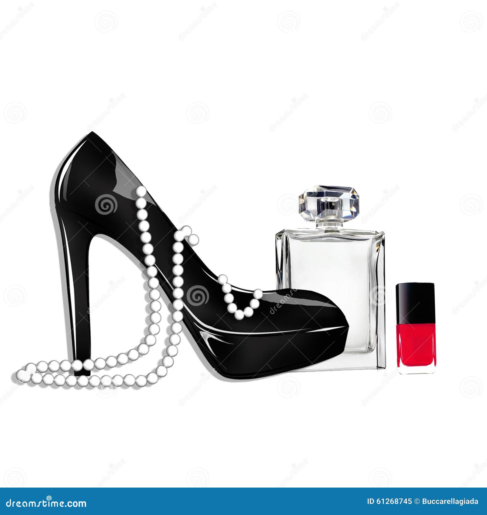 Fashion Illustration Black Heels , Perfume And Lipstick