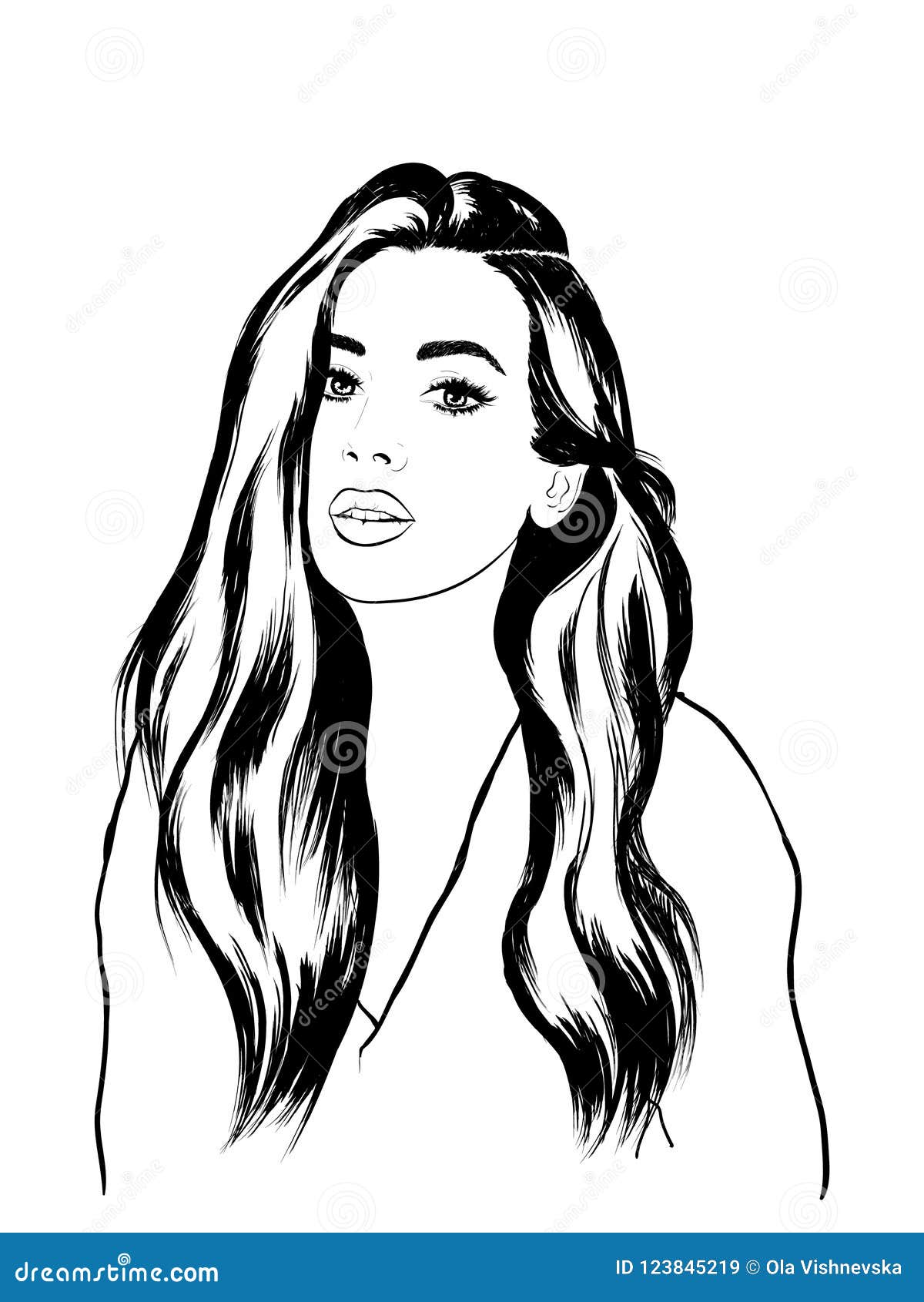 Premium Vector  Sketch young woman face front face outline hand eawn  illustration