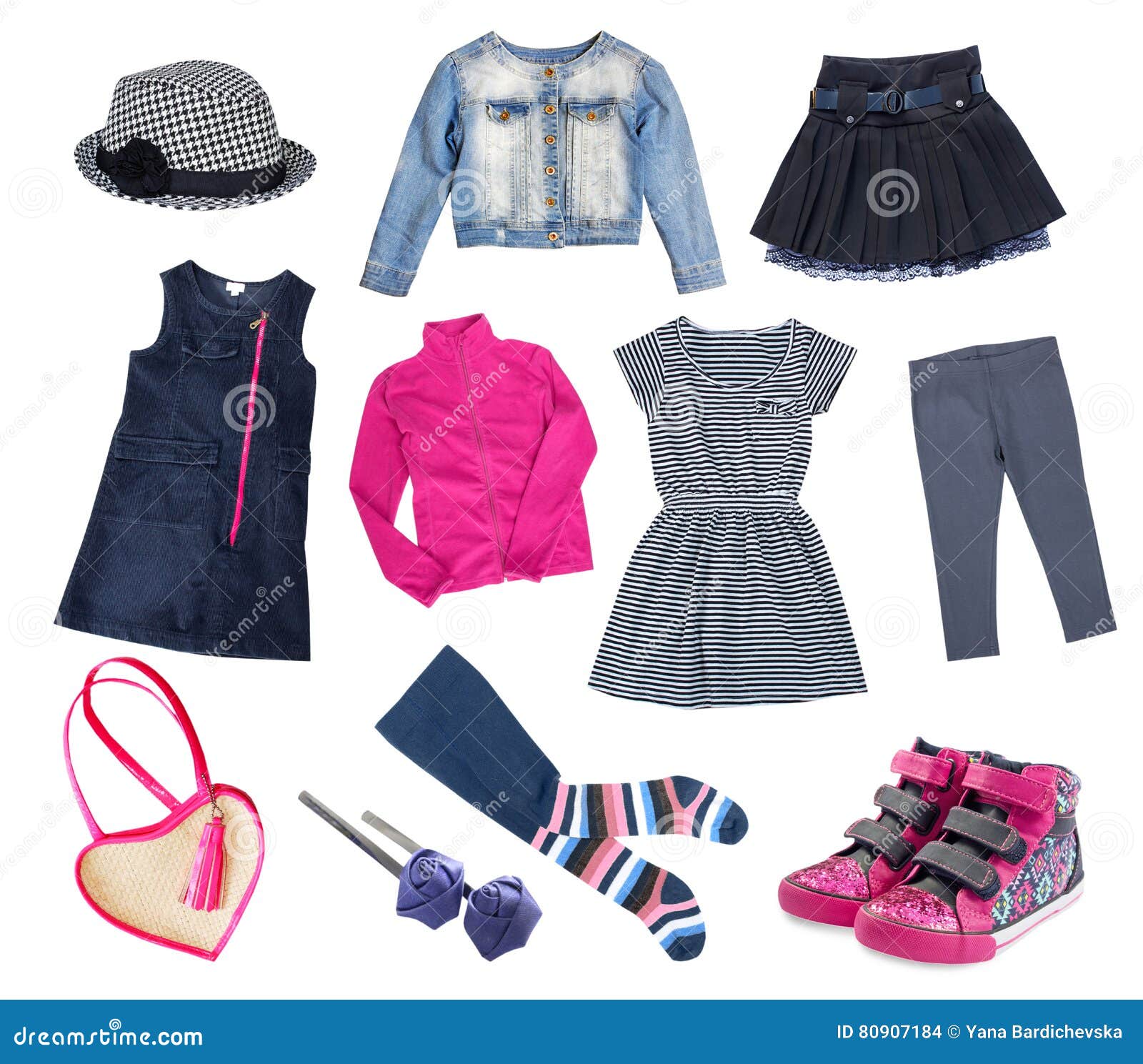 Fashion Kid Child Girl Clothes Collage Set Isolated. Stock Photo ...