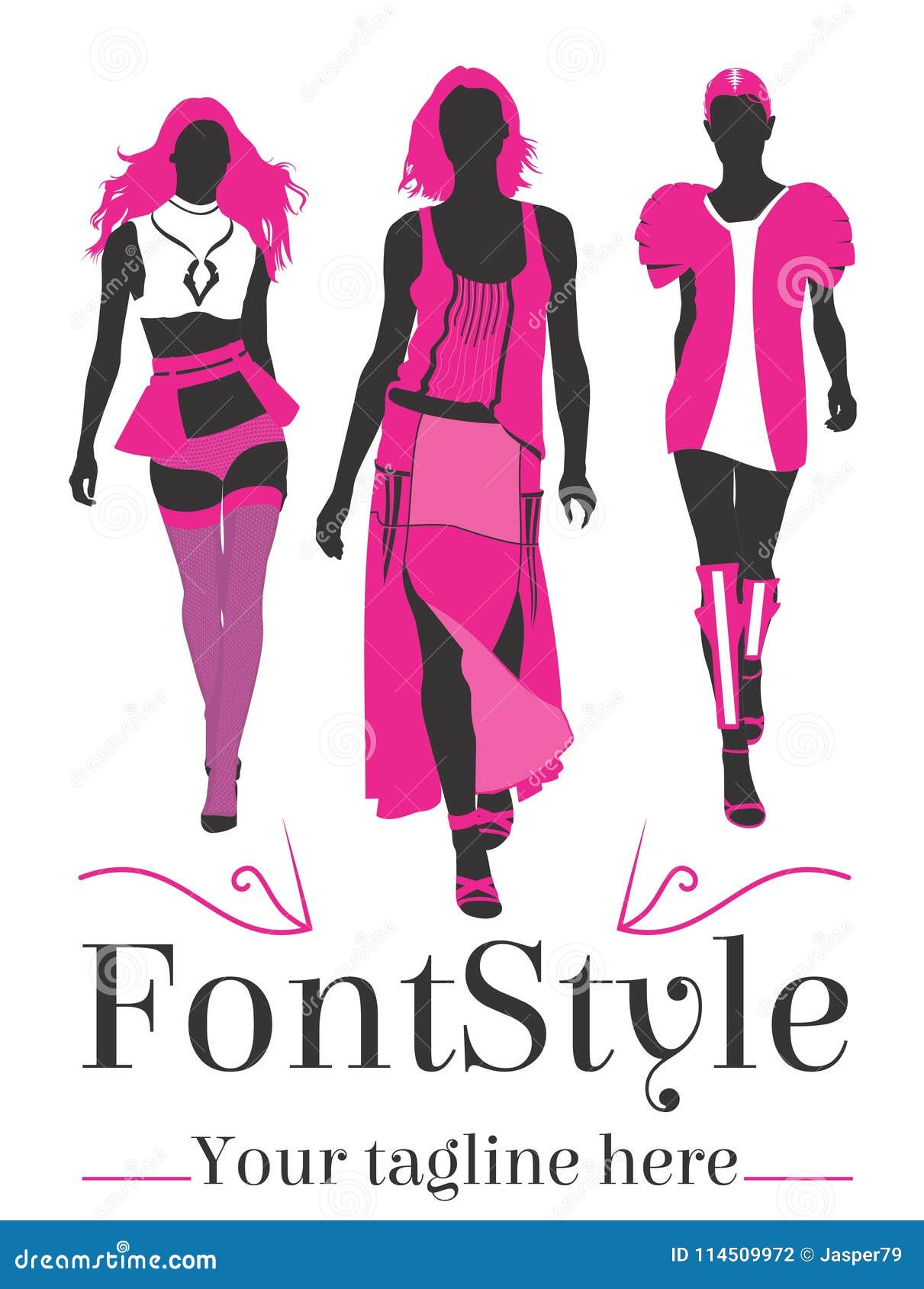 Fashion Logo with Three Model Walking on the Catwalk Stock Vector - of style: 114509972