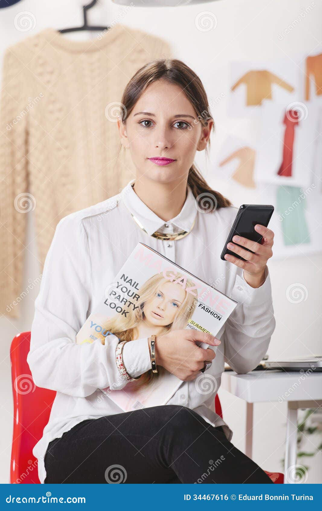 Fashion Magazine Editor  In Her Office Stock Photo Image 
