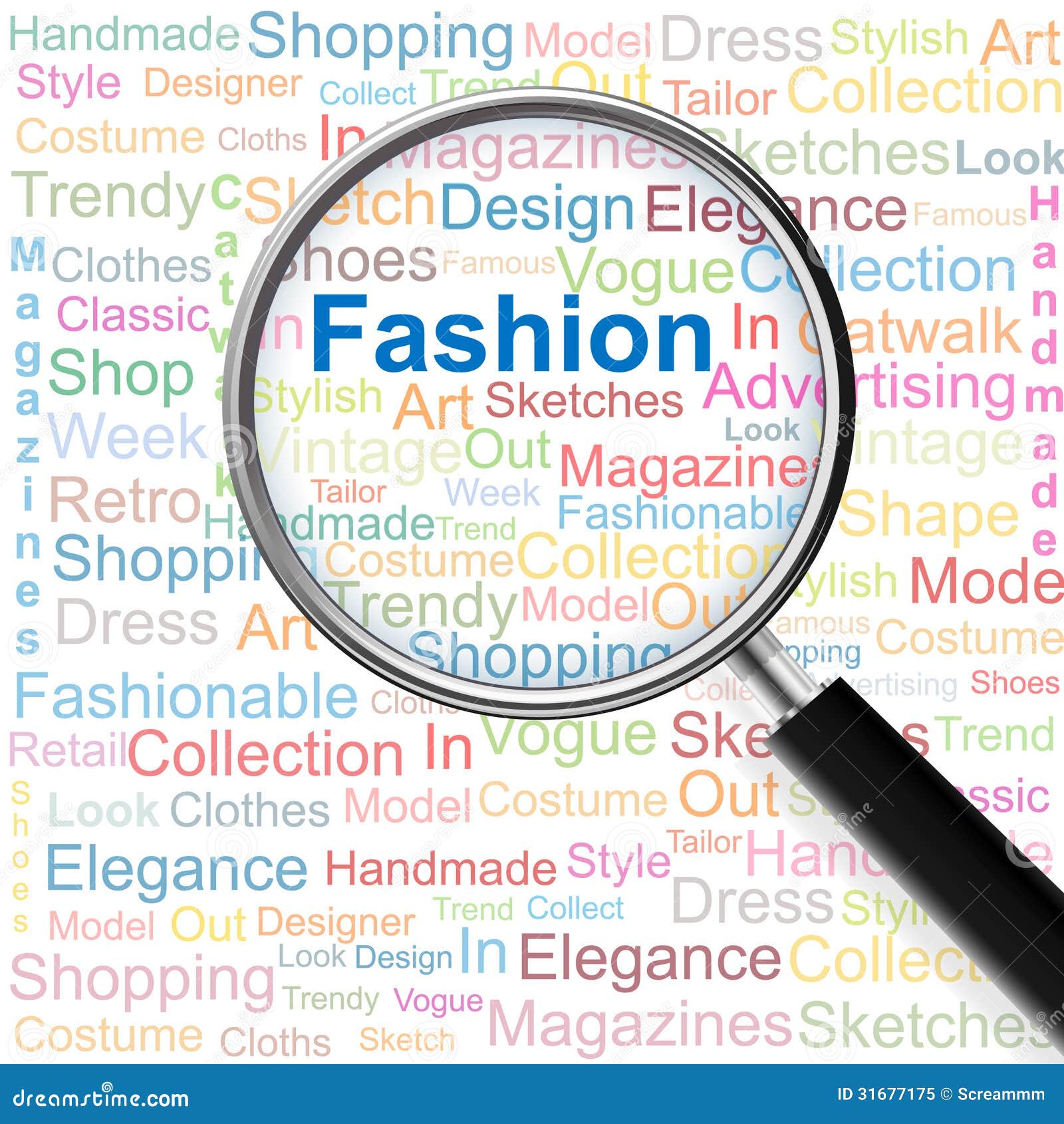 Fashion.Magnifying Glass Over Seamless Background with Different ...