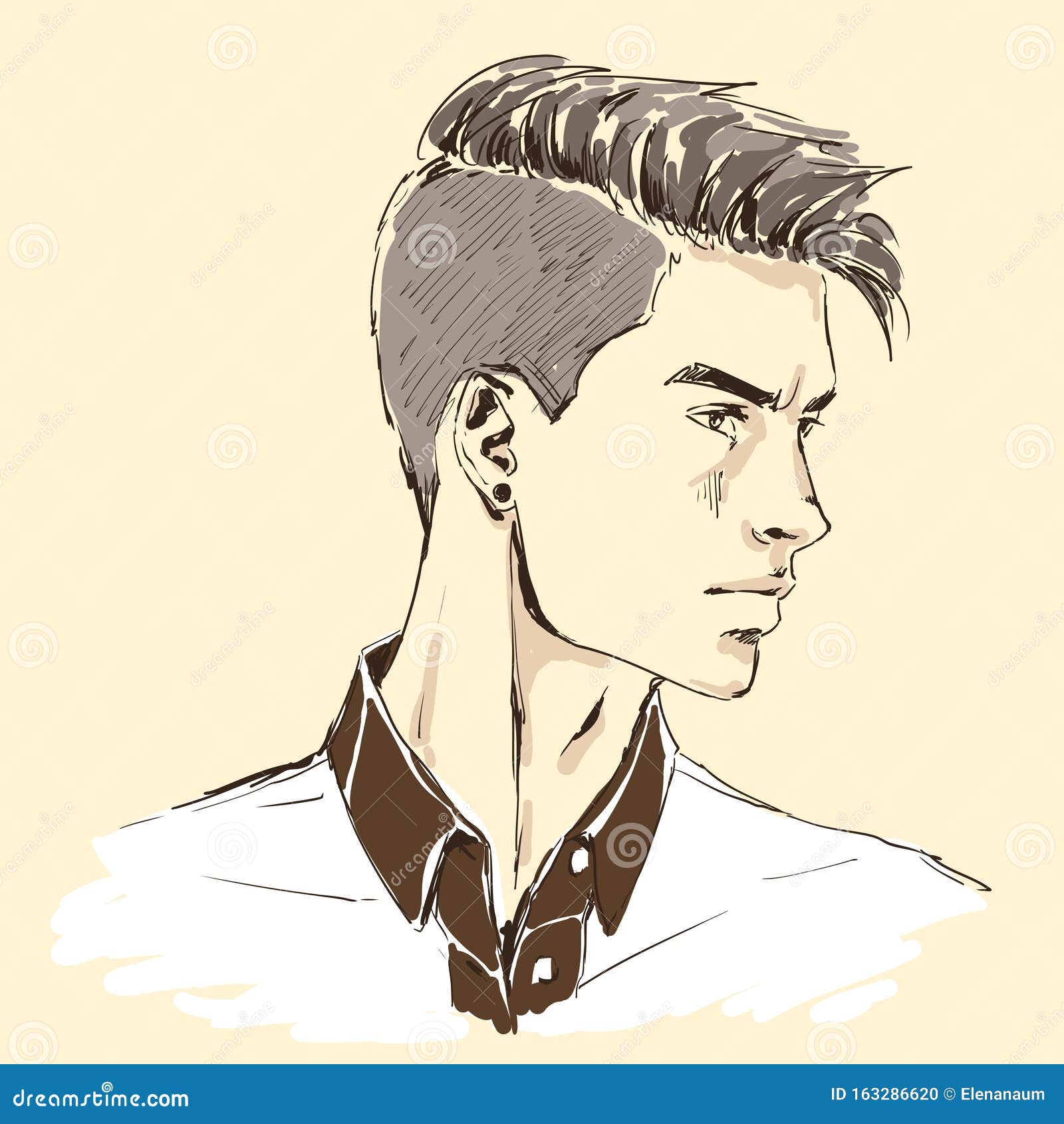 AI Image Generator: Realistic line-drawing, portrait of a handsome young man