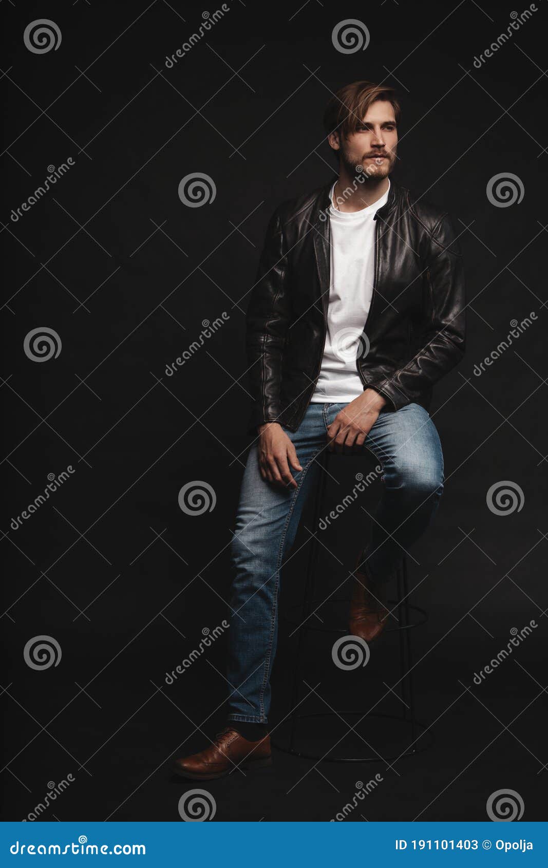 Fashion Man, Handsome Serious Beauty Male Model Portrait Wear Leather ...