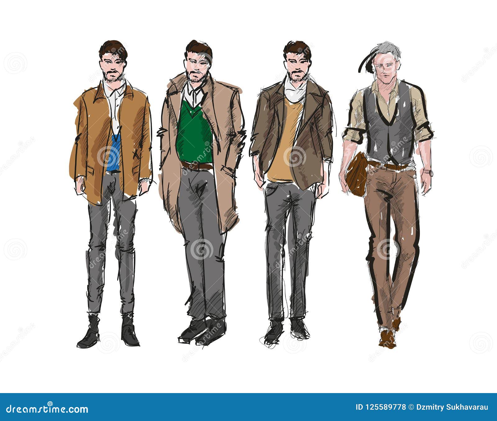 Fashion Man. Set of Fashiona Mens Sketches Stock Illustration ...