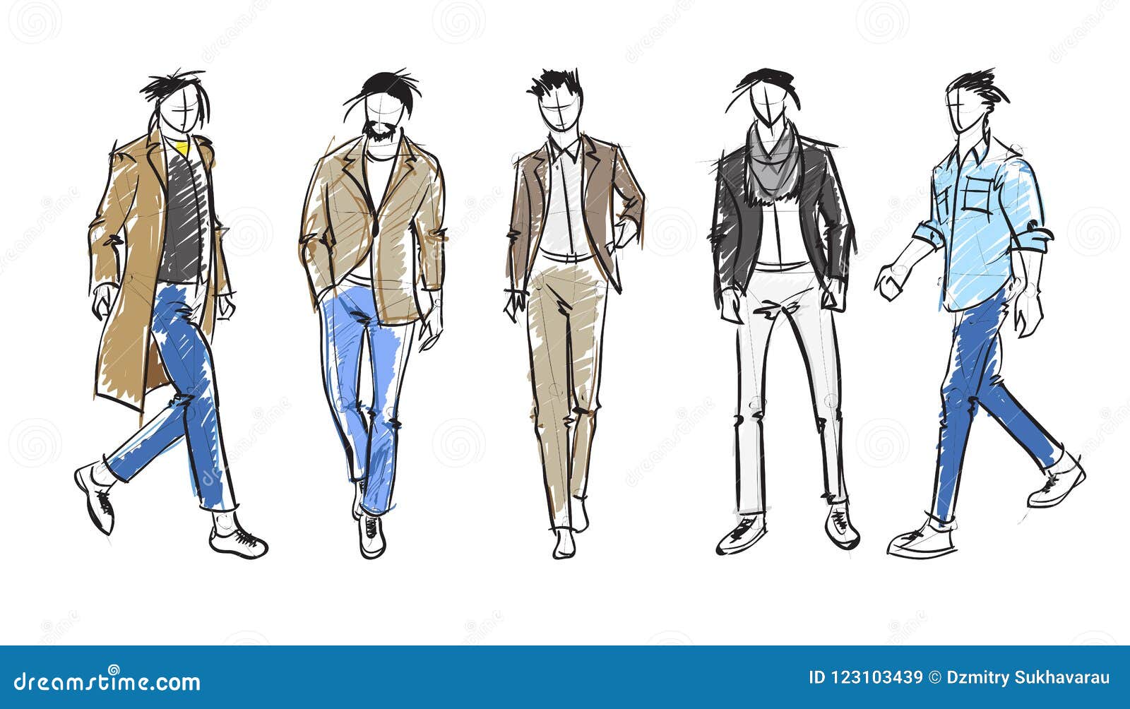 fashion man. set of fashionable men`s sketches