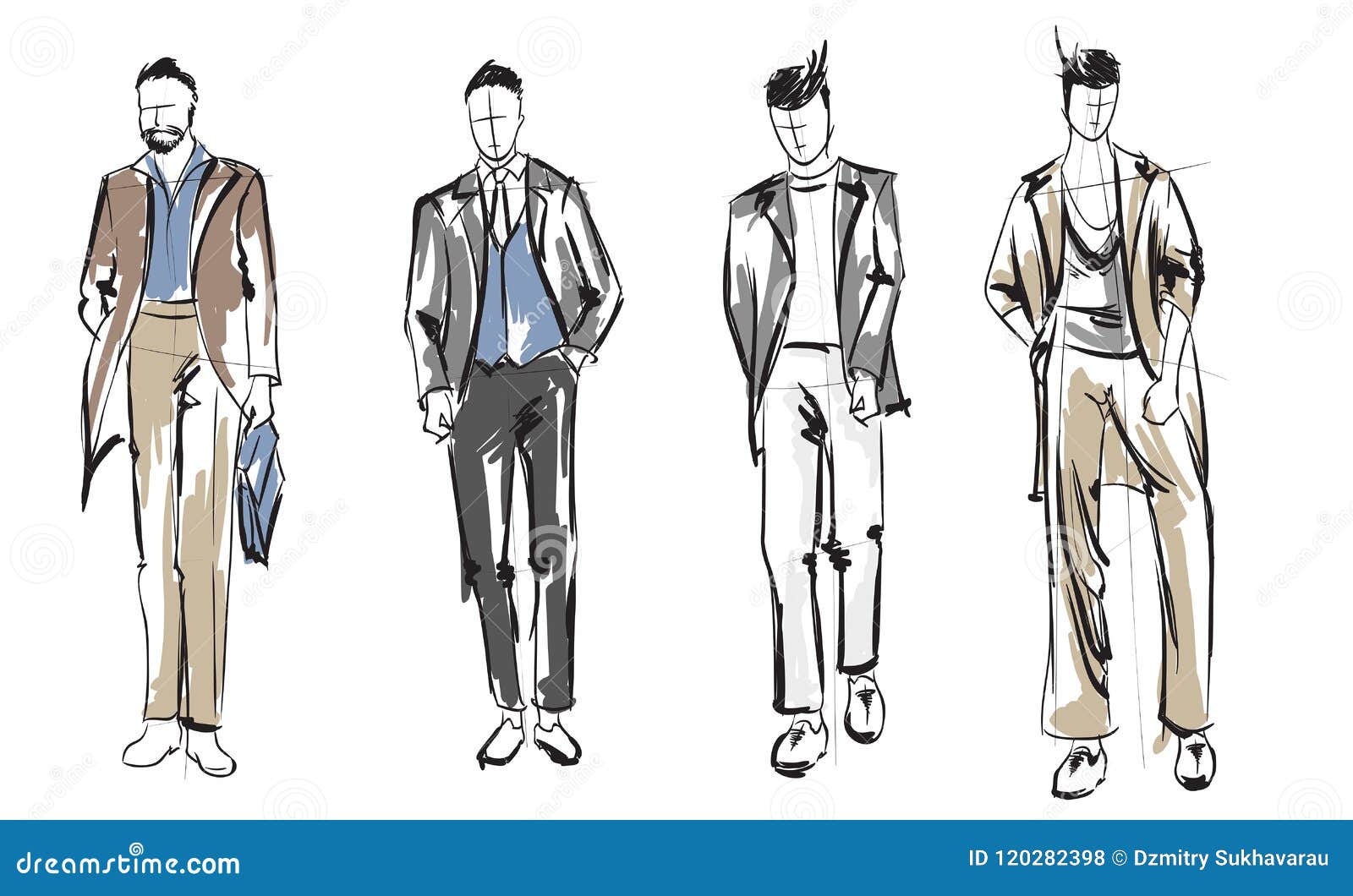 fashion man. set of fashionable men`s sketches