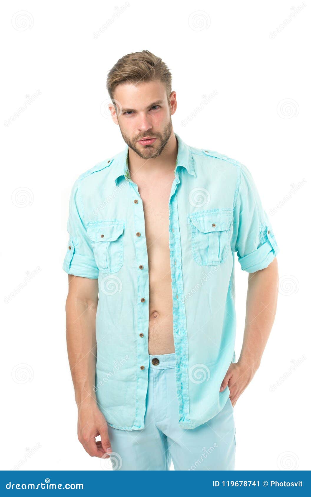 Fashion Man in Unbuttoned Shirt ...