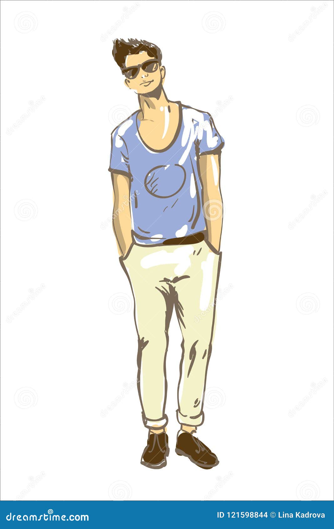 Fashion Man Vector Illustration. Fashion Man in Sun Glasses Modern Hair  Style and Blue T-shirt Stock Vector - Illustration of male, elegant:  121598844