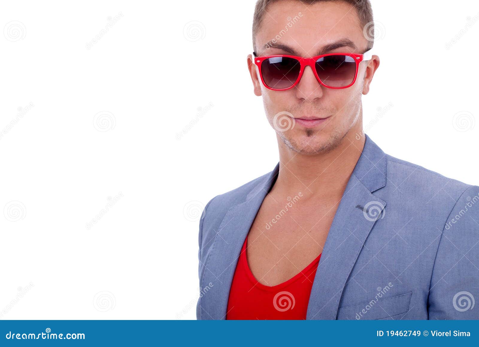 Fashion Man Wearing Red Sunglasses Stock Image - Image of closeup ...