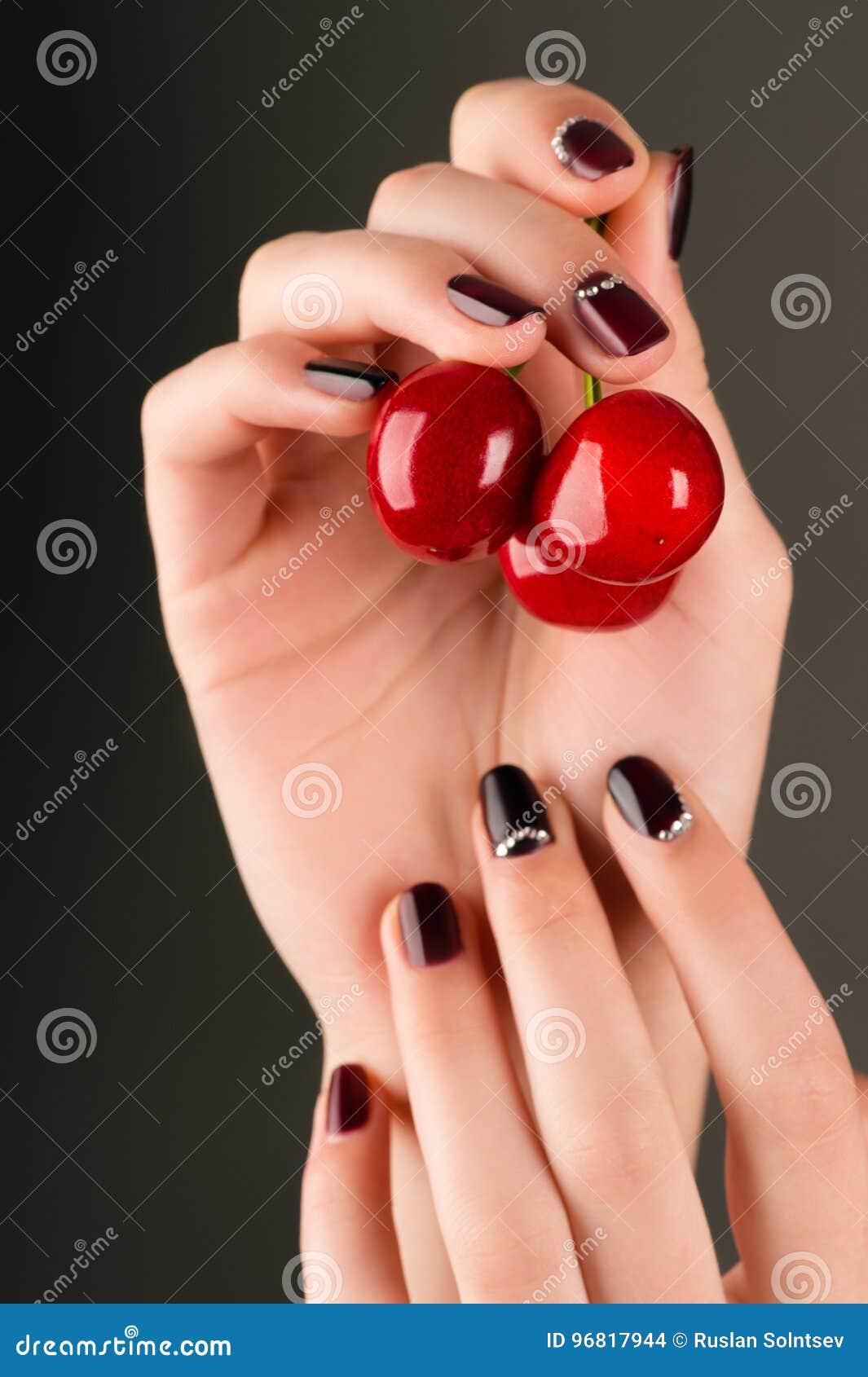 Fashion Manicure Female Hand with Cherry Stock Photo - Image of tasty ...
