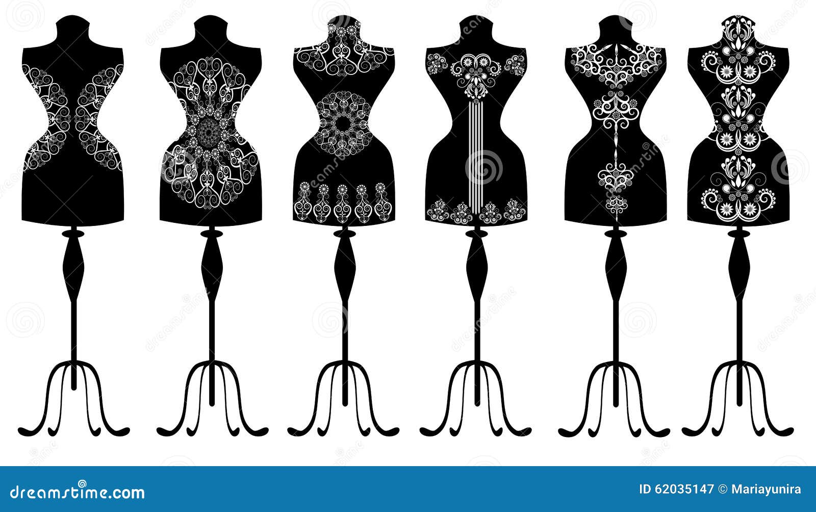 Black & white illustration of female mannequin. Tailor dressmaker