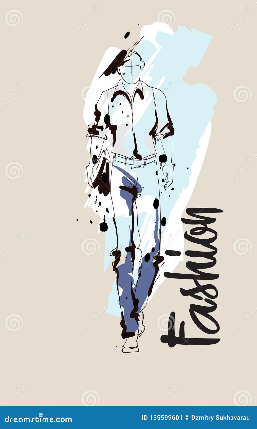 Stylish Handsome Man In Fashion Clothes. Fashion Man. Hand Drawn Male Model.  Sketch. Vector Illustration. Royalty Free SVG, Cliparts, Vectors, and Stock  Illustration. Image 140287888.