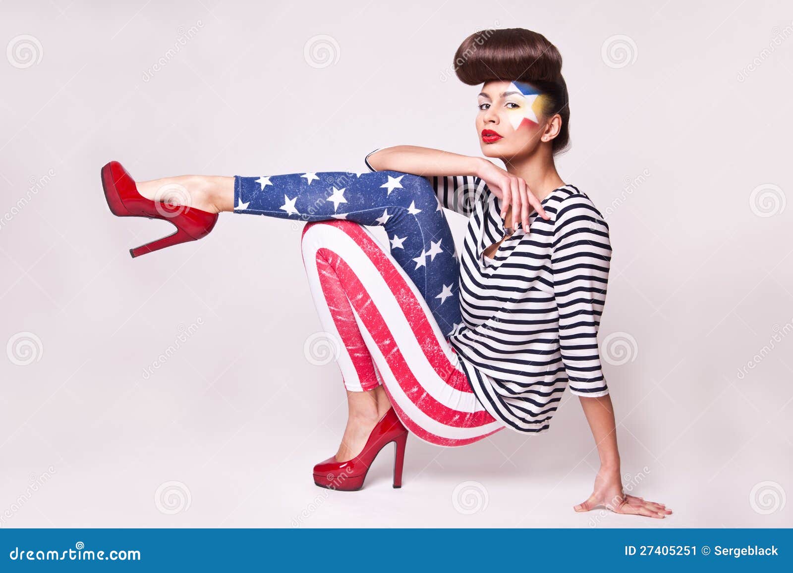 Fashion Model in American Flag Leggings Stock Image - Image of