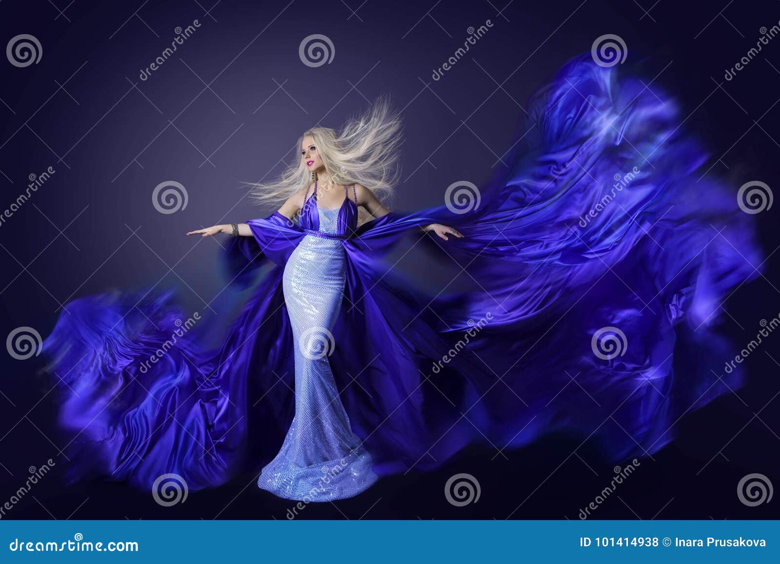 fashion model beauty, fly dress fabric on wind, fluttering cloth