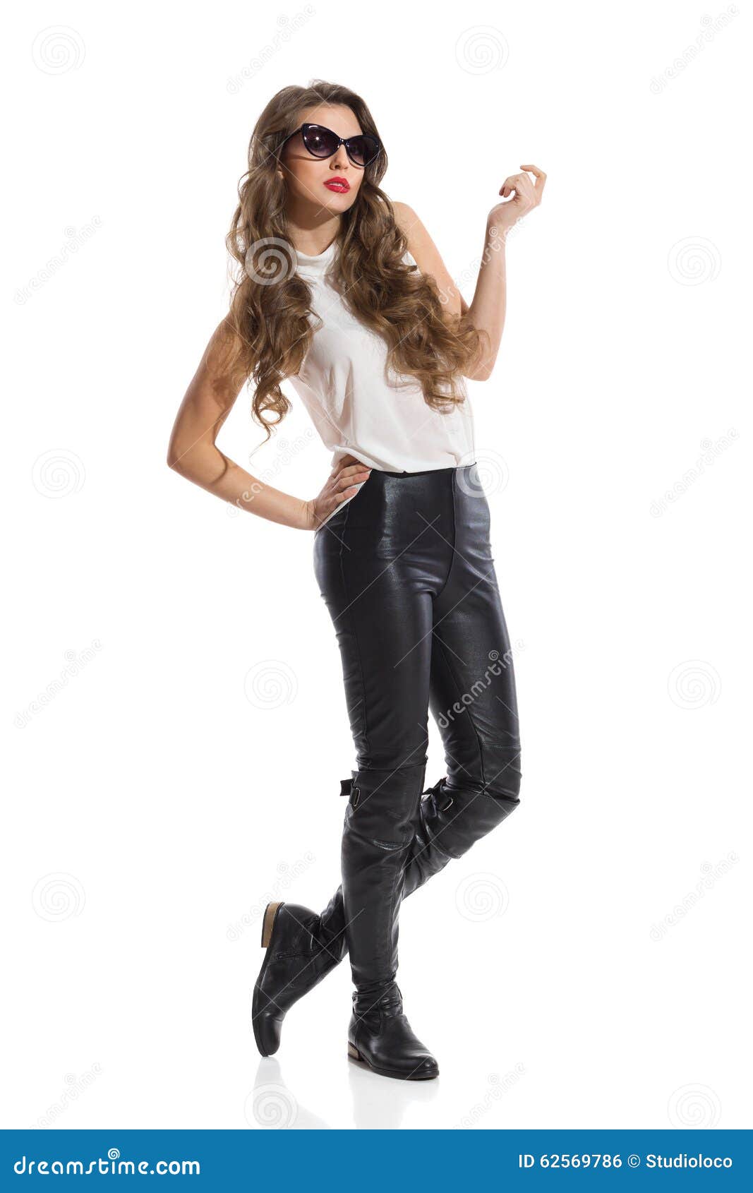 Fashion Model in Leather Trousers Stock Photo - Image of attractive ...
