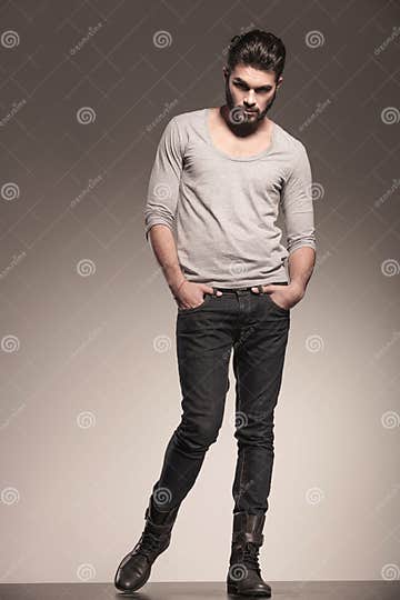 Fashion Model Posing with Hands in His Pockets Stock Image - Image of ...