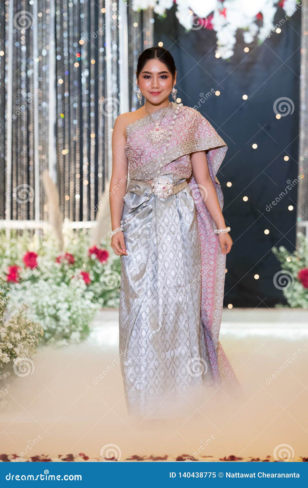 Fashion Model in Thai Traditional Costume Wedding Dress Editorial Image ...