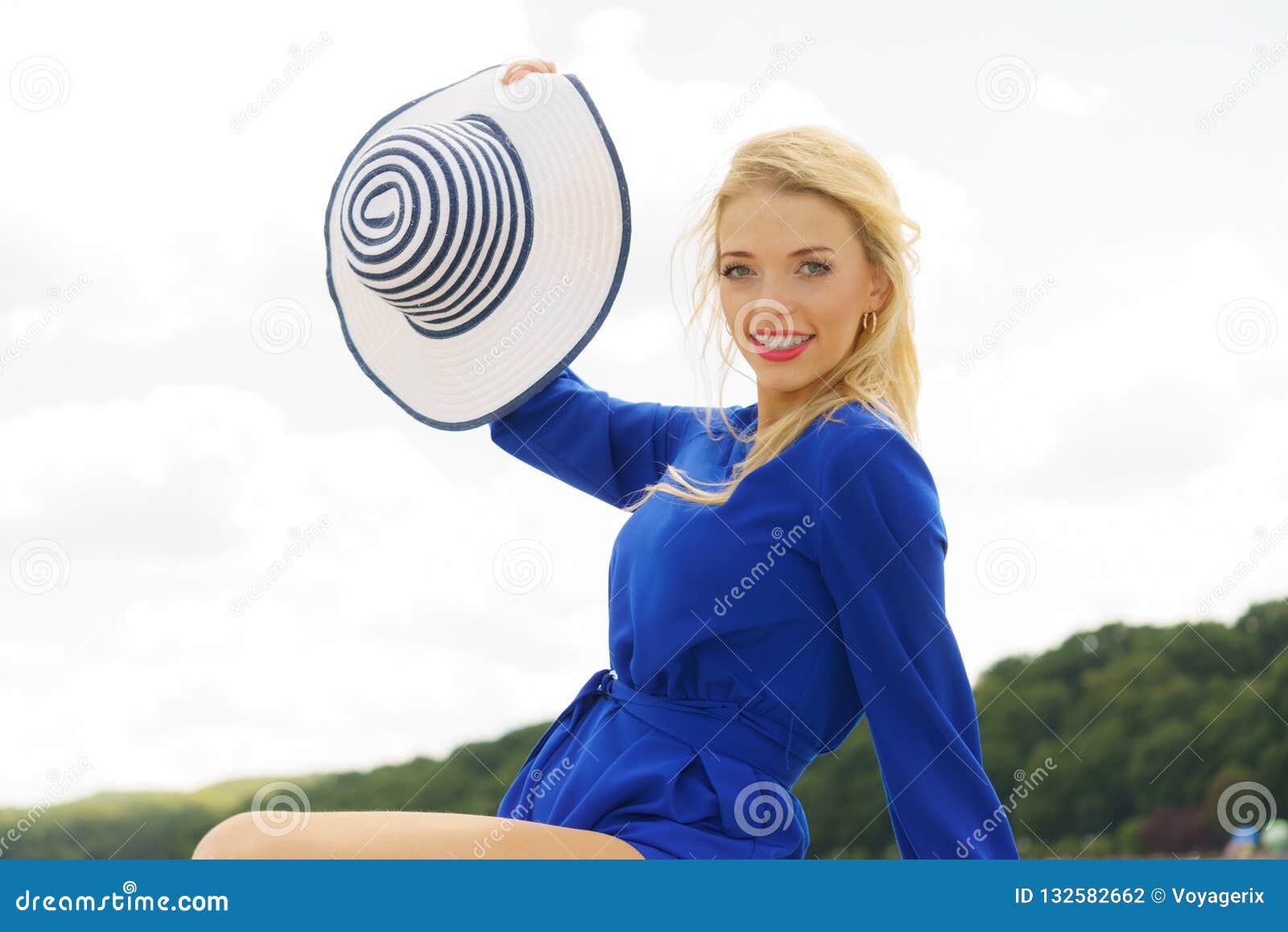 Fashion Model Wearing Blue Jumpsuit Stock Photo - Image of fashion ...