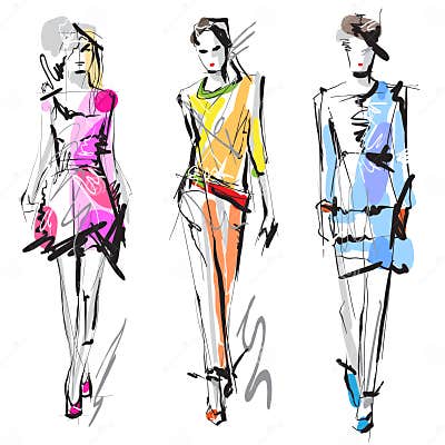 Fashion models. Sketch. stock vector. Illustration of fashionable ...