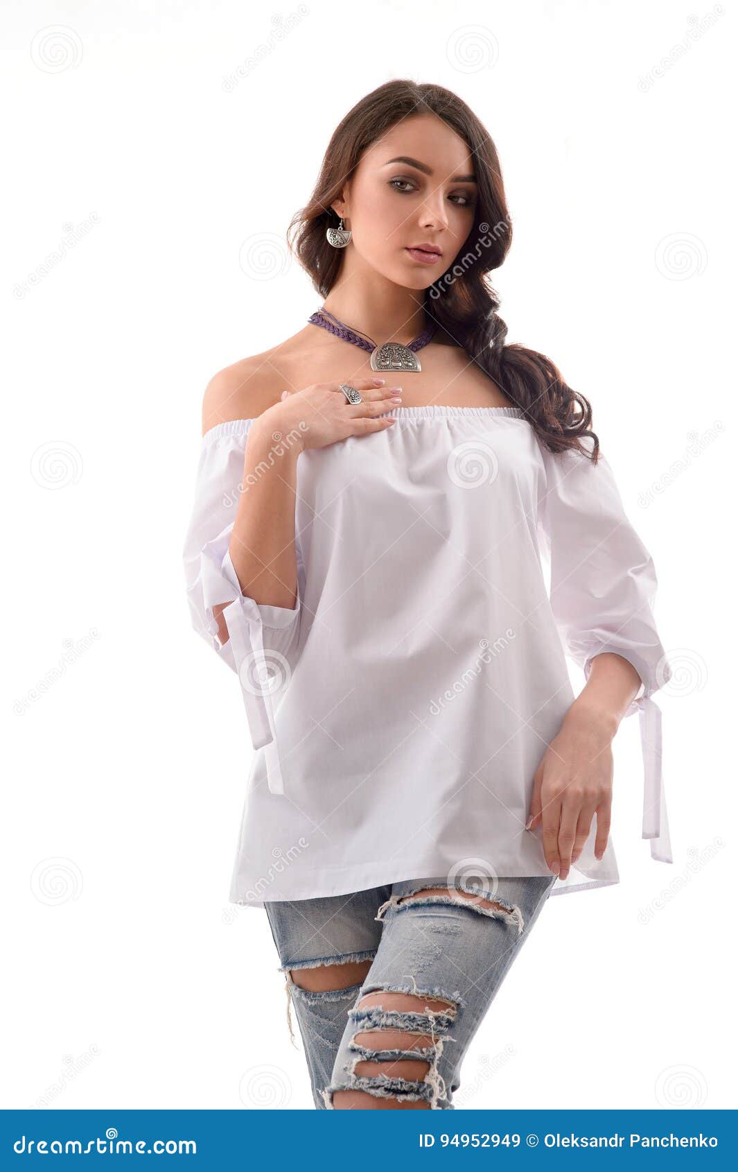 Fashion Nice Model Wearing Luxury Silver Accessory and Jewelry. Stock