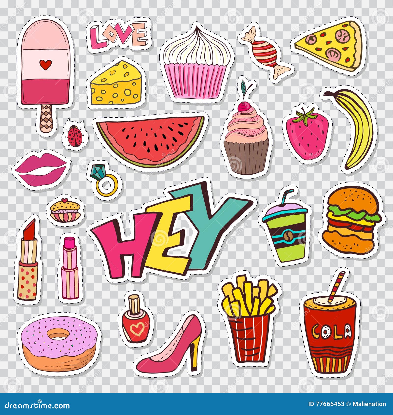 Fashion Patches Elements With Sweets Food And Girly Elements Vector Fashion Patches Elements With Sweets Food And Girly Elements Vector