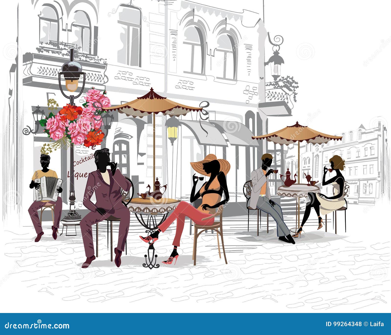 Fashion People in the Street Cafe. Stock Vector - Illustration of ...