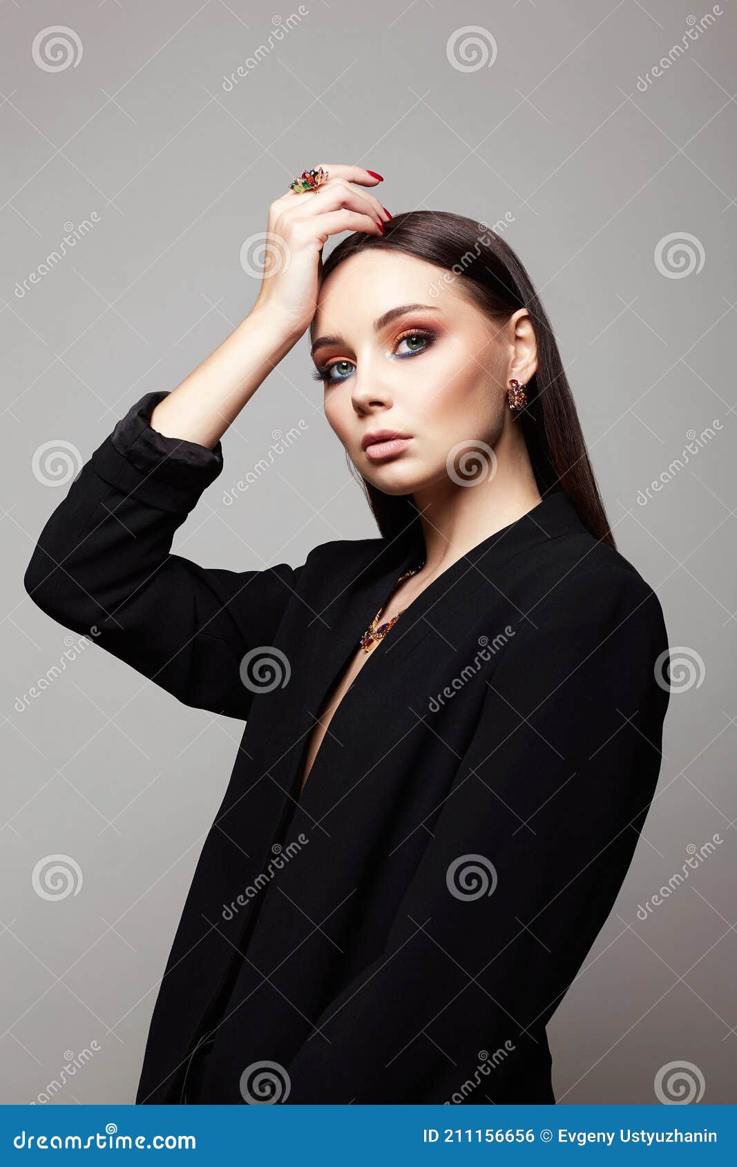 Fashion Portrait of Beautiful Woman in Jewelry Stock Photo picture