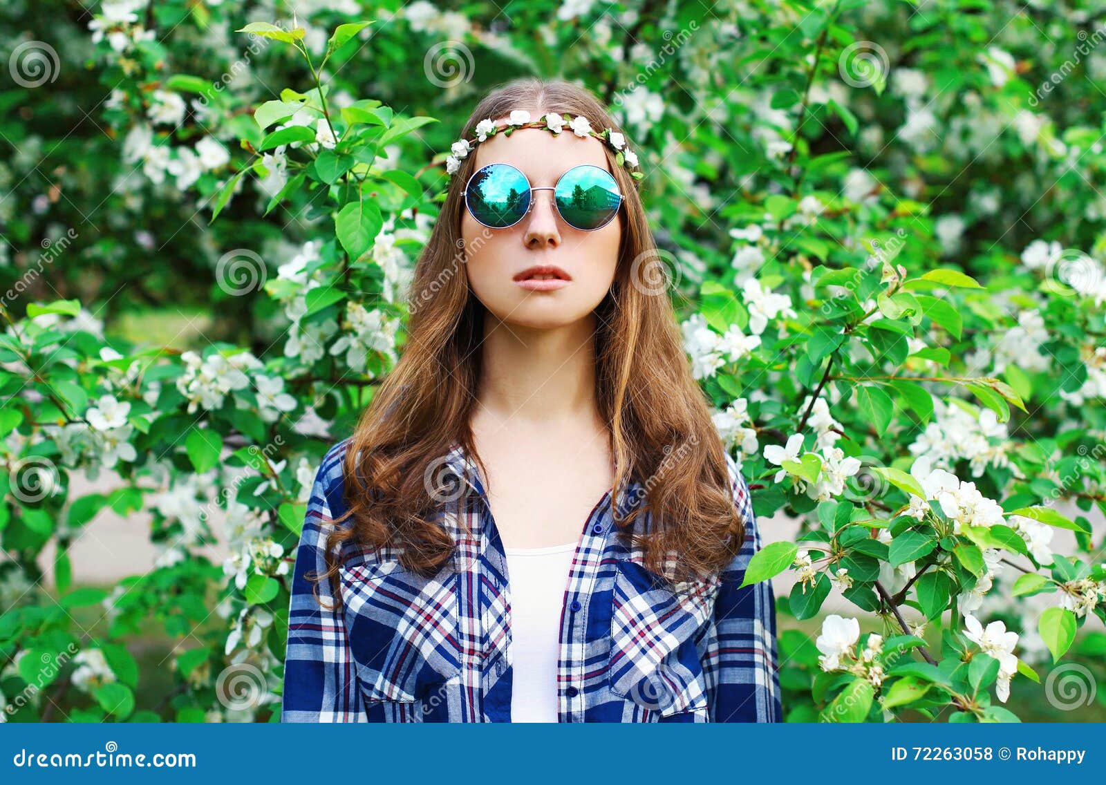 Fashion Portrait Hippie Woman in Flowering Garden Stock Photo - Image ...