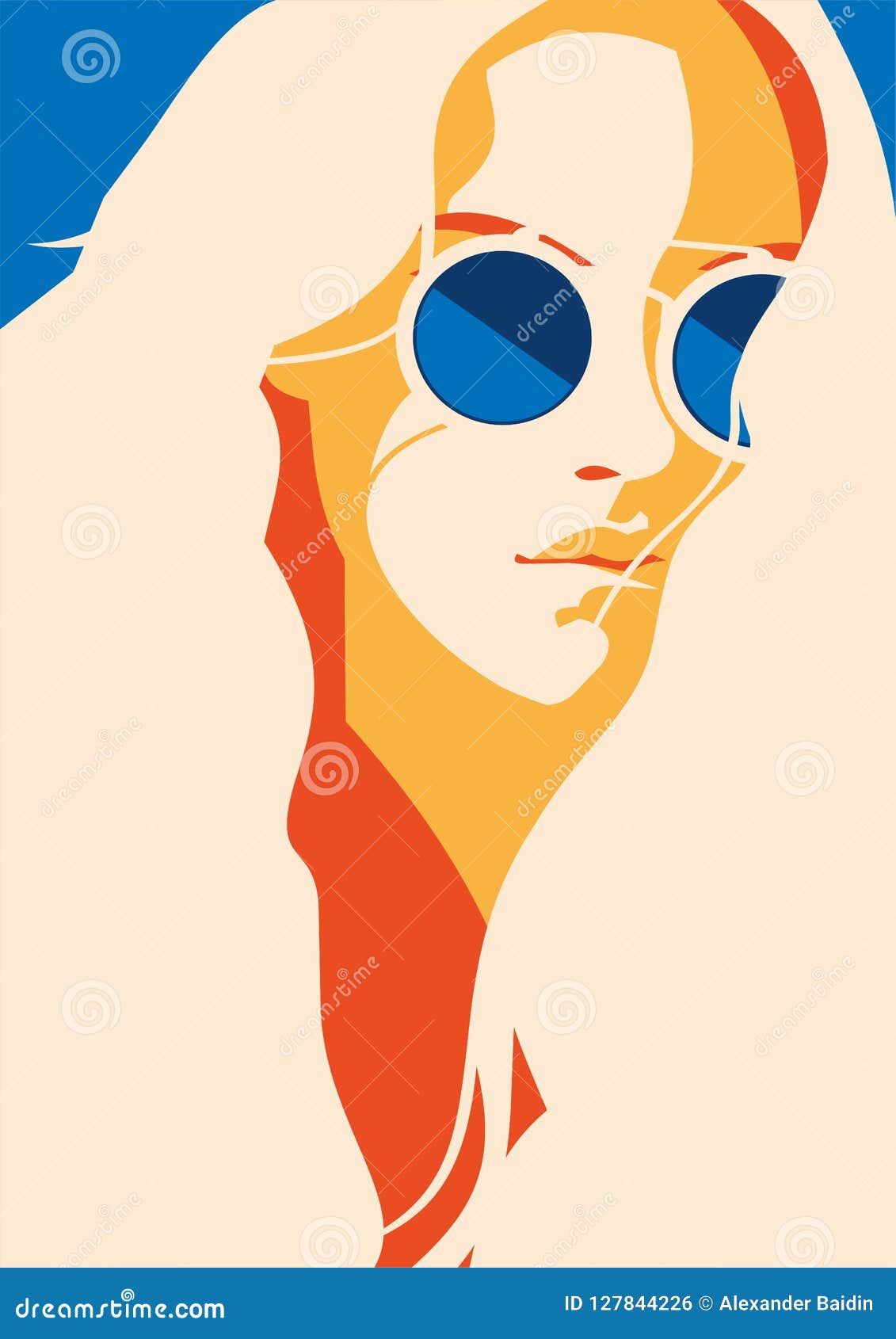 fashion portrait of a model girl with sunglasses. retro trendy colors poster or flyer.