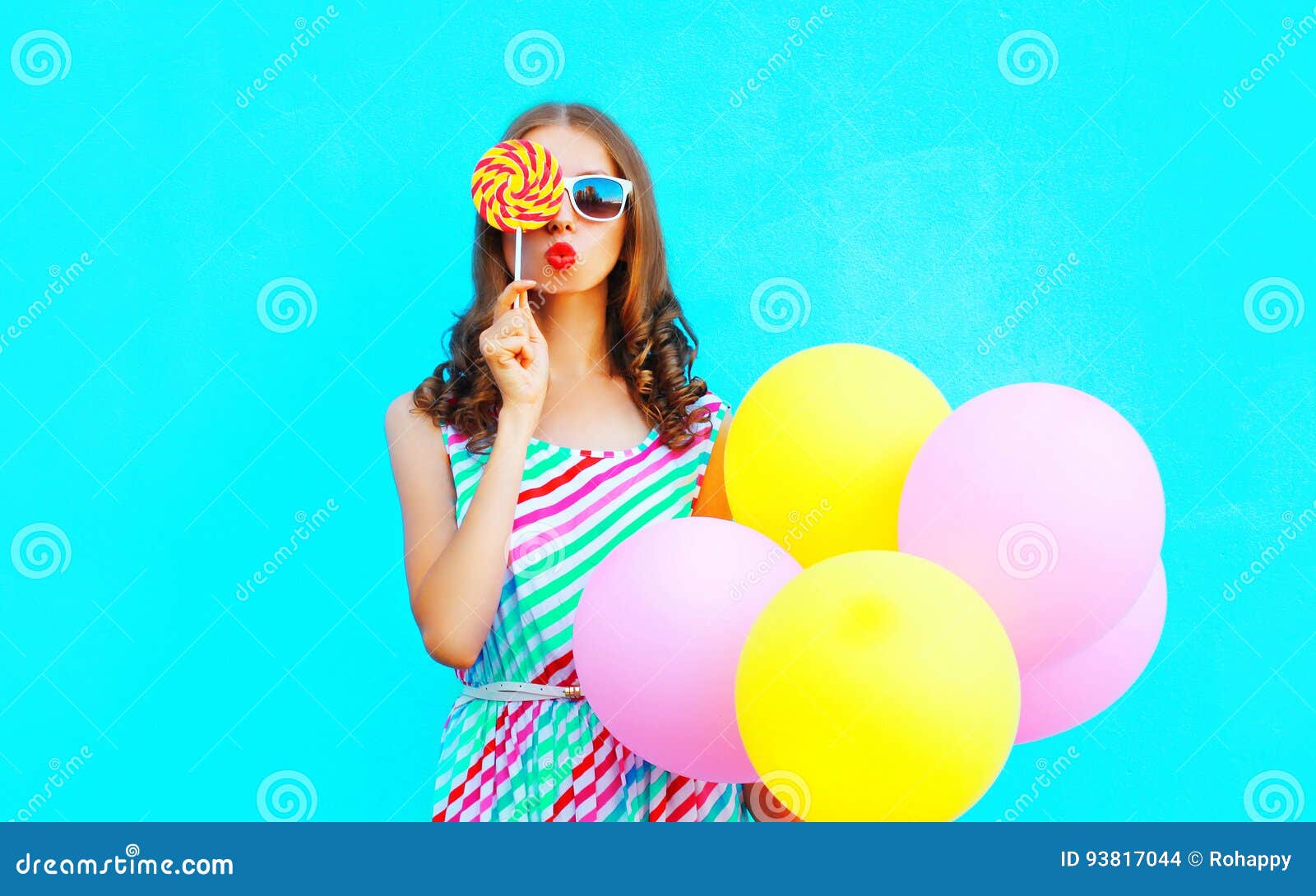 Fashion Portrait Pretty Young Woman with an Air Balloons, Lollipop ...