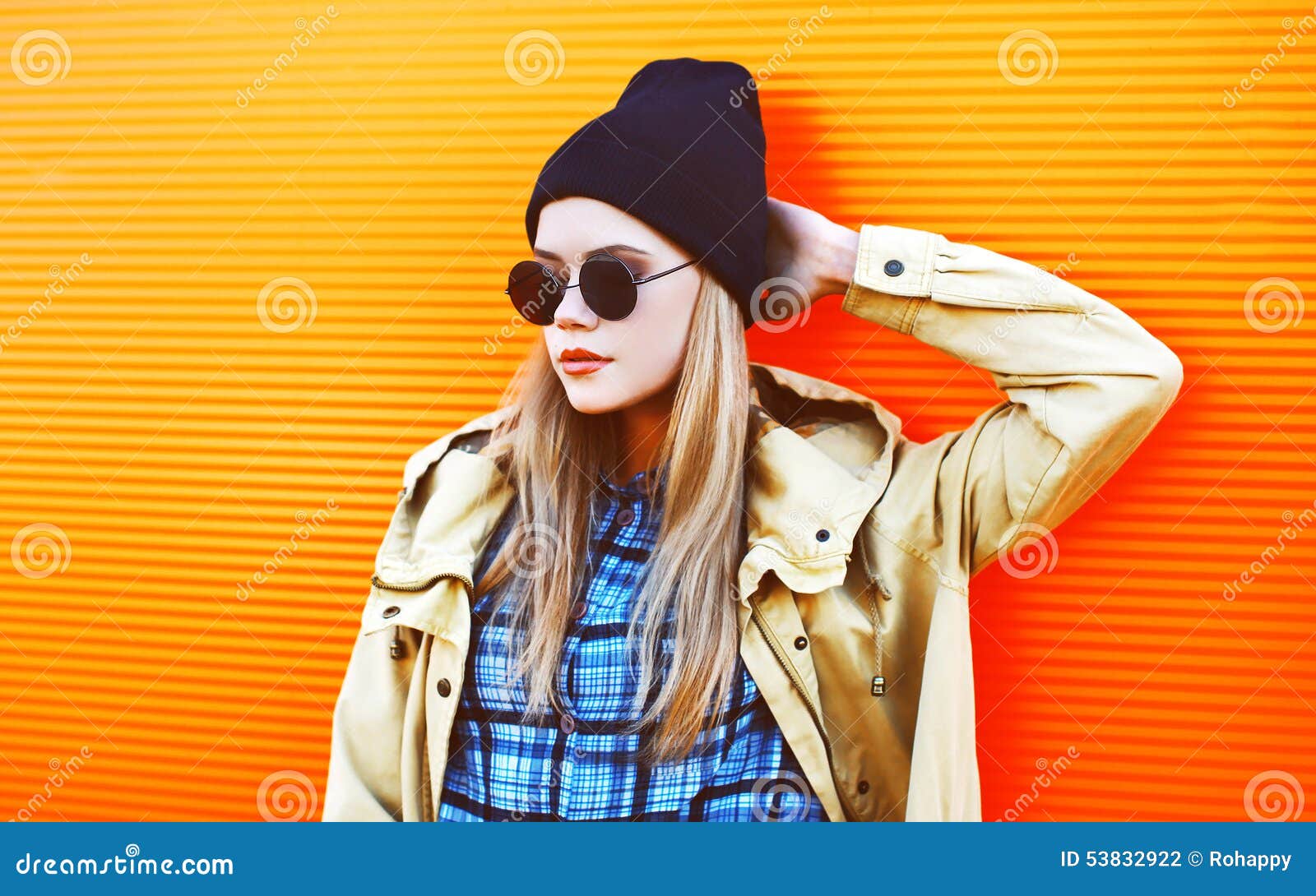 Fashion Portrait of Stylish Hipster Girl Posing Outdoors Stock Photo ...