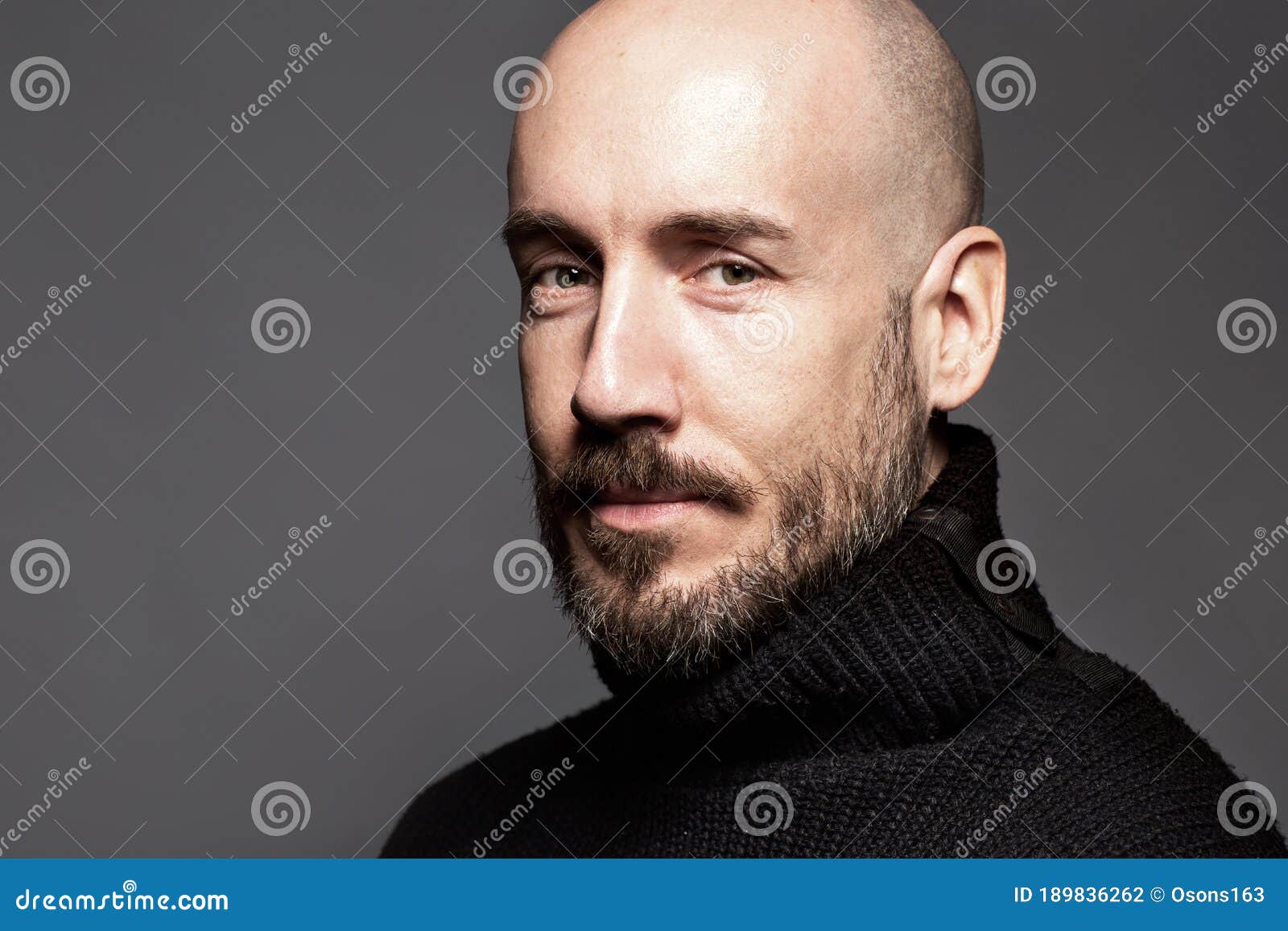 Fashion Portrait of a 40-year-old Man Standing Over a Light Gray Background  in a Black Sweater. Close Up. Classic Style Stock Photo - Image of hair,  head: 189836262
