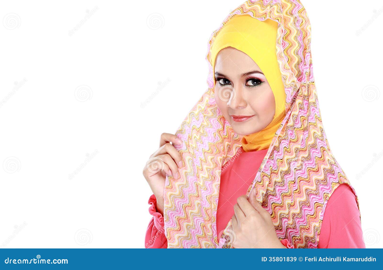 Fashion Portrait Of Young Beautiful Muslim Woman With Pink 