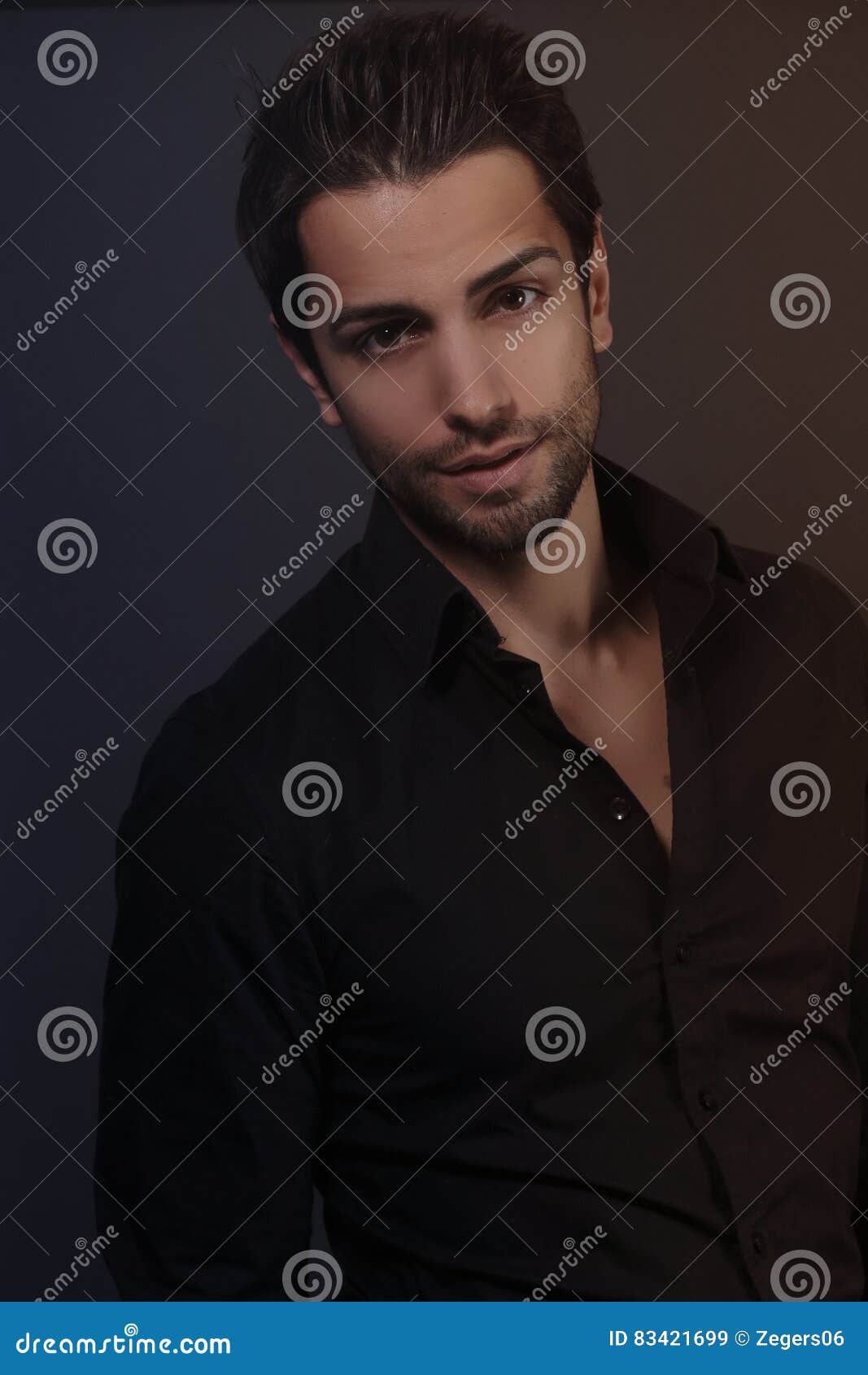 Fashion Portrait of Young Man in Black Shirt Stock Image - Image of ...