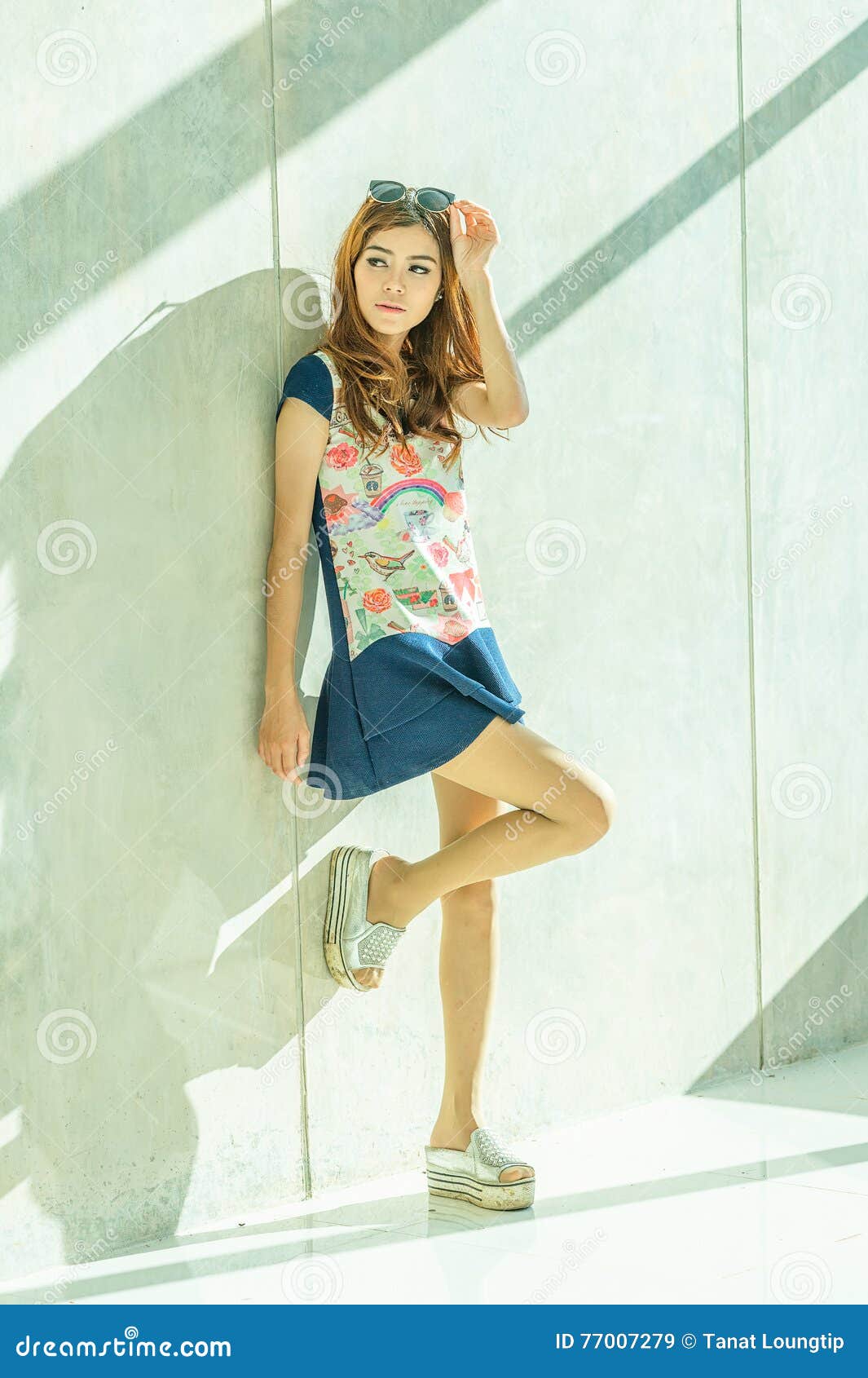 Fashion Portrait of Young Model Posing by the Wall Stock Image - Image ...