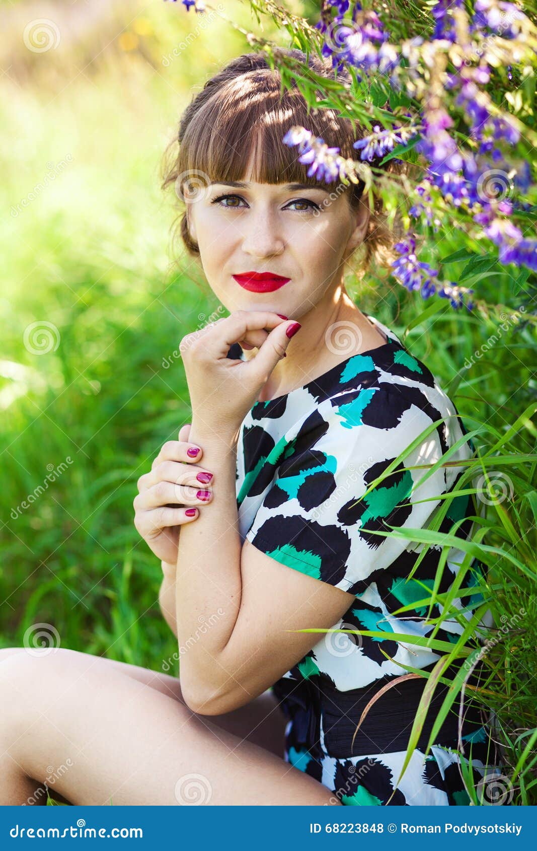Fashion Portrait Of Young Sensual Woman In Garden. Stock 