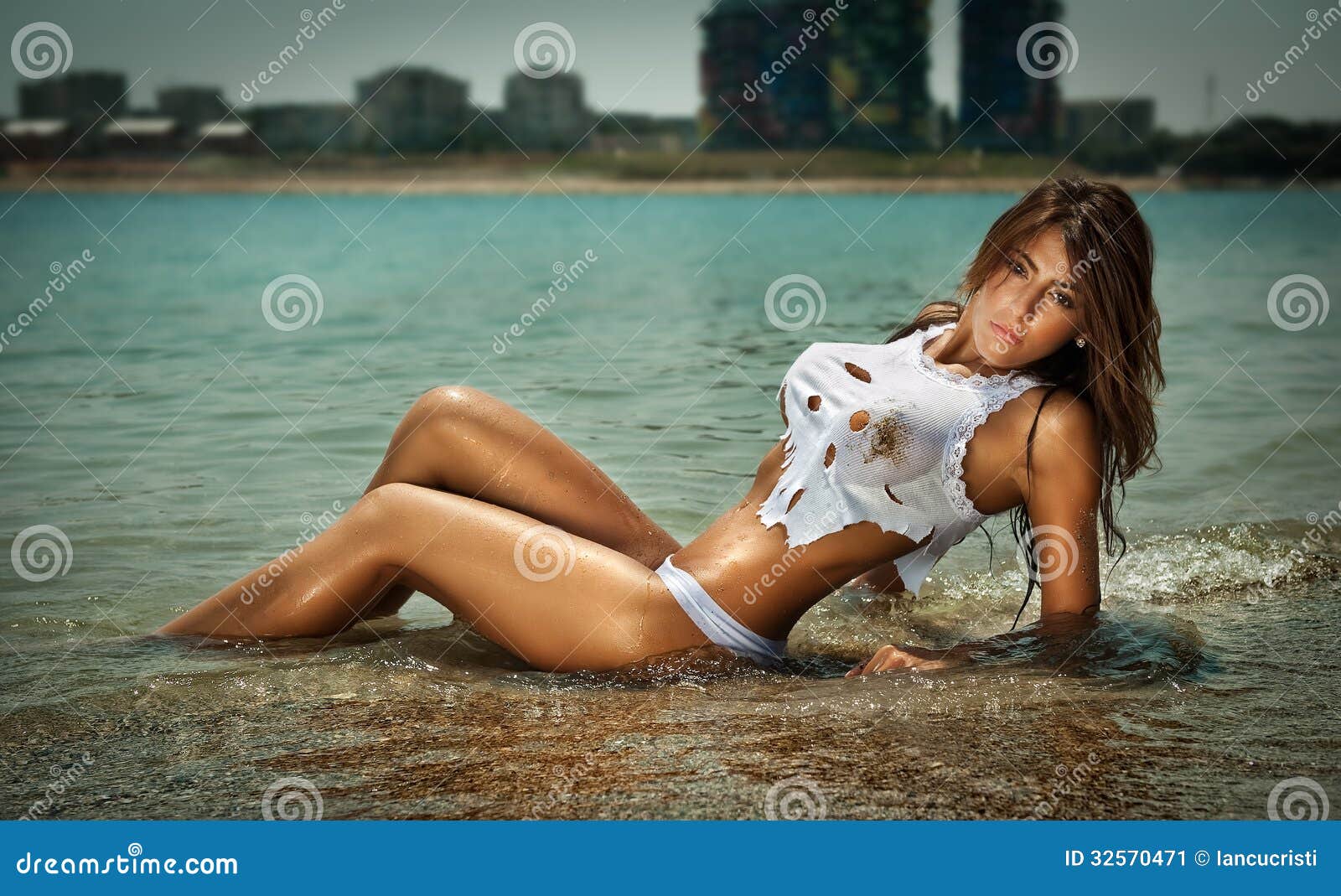 Wet Woman In White Shirt Photos