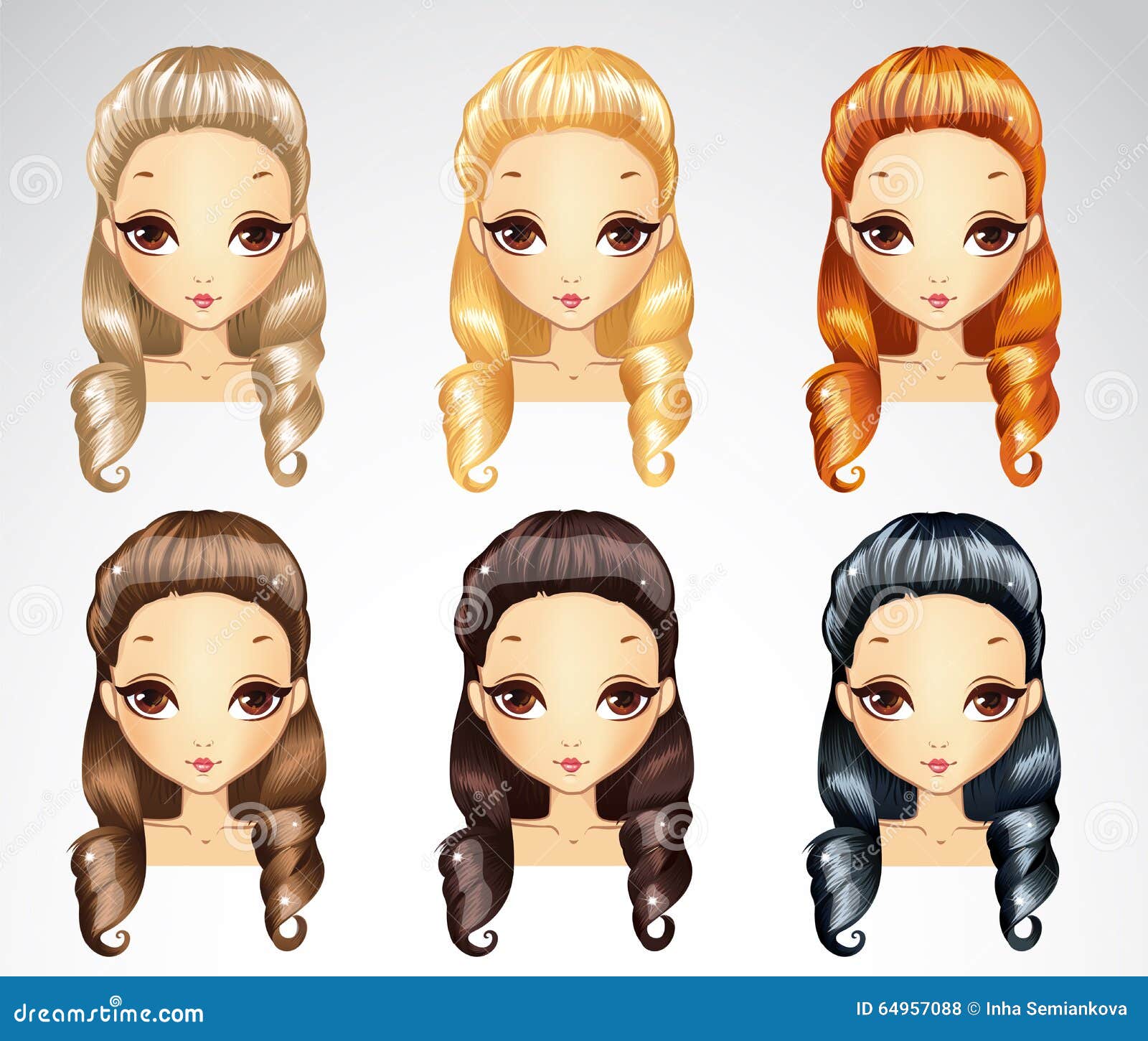 Fashion Princess Curls Hairstyle Set Stock Vector - Illustration of curly,  fashion: 64957088