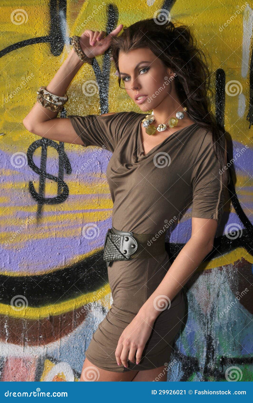 Fashion Runway Model Posing At Locations With Graffiti On 