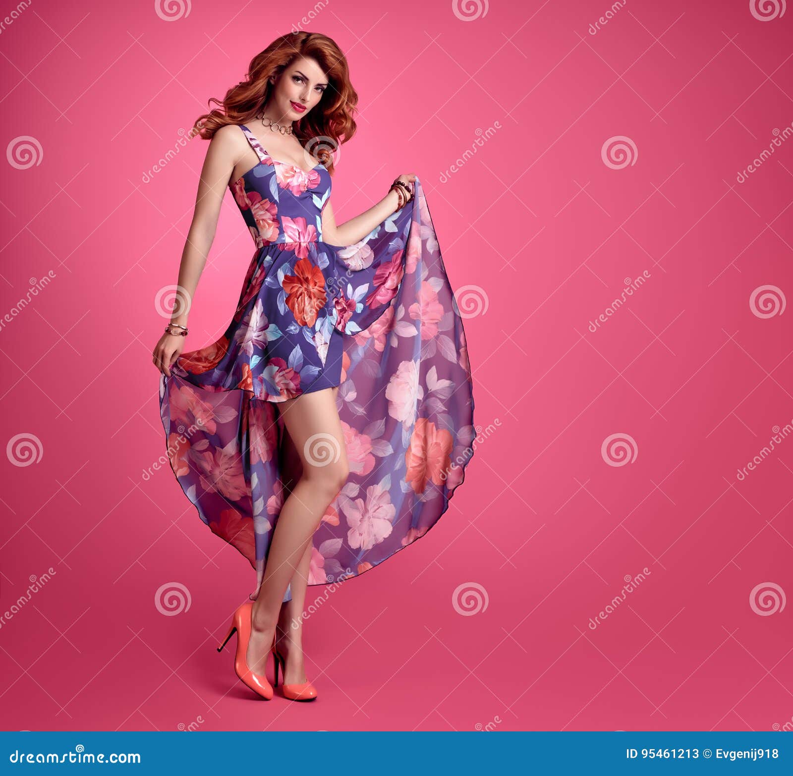 Fashion Sensual Redhead Girl Summer Floral Dress Stock Image Image Of Glamour Colorful 95461213