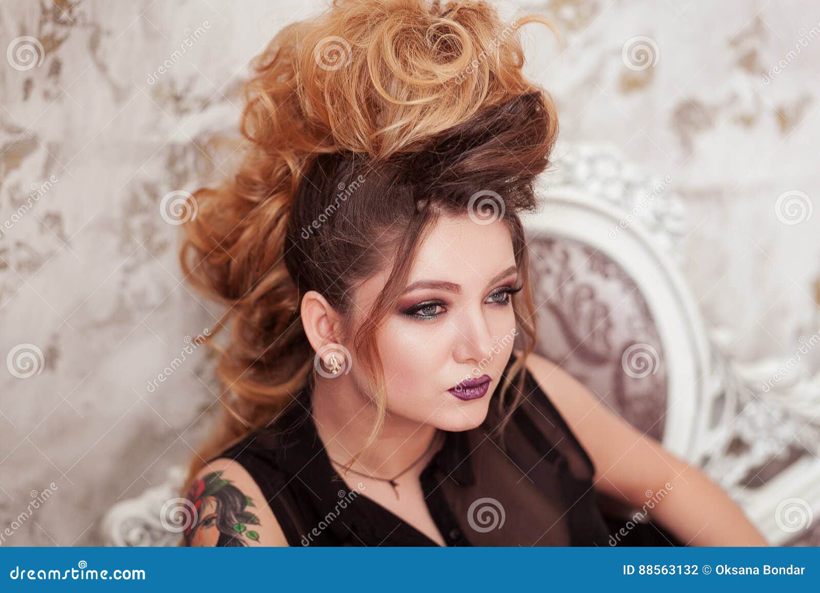 Fashion Shiny Makeup. Beauty Woman with Mohawk Hairstyle Stock Photo - Image of concept, ladies: 88563132 Fashion Shiny Makeup. Beauty Woman with Mohawk Hairstyle Stock Photo - Image of concept, ladies: 88563132