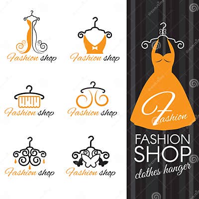 Fashion Shop Logo - Orange Clothes Hanger and Dress and Butterfly Stock ...